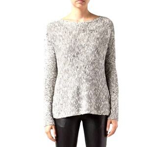 Vince Linen Cotton Blend Open Weave Knit Bateau Neck Sweater Cream Taupe Small